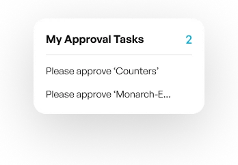 A My Approval Tasks panel in Monarch EDRMS showing two documents waiting for approval.